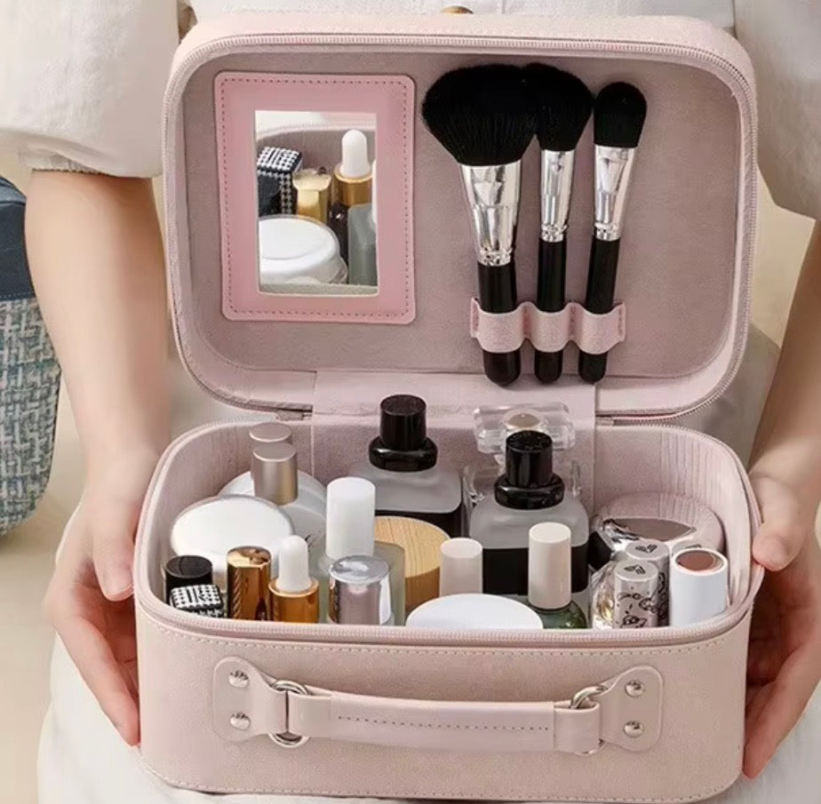 Trousse de maquillage rose - miroir intégré