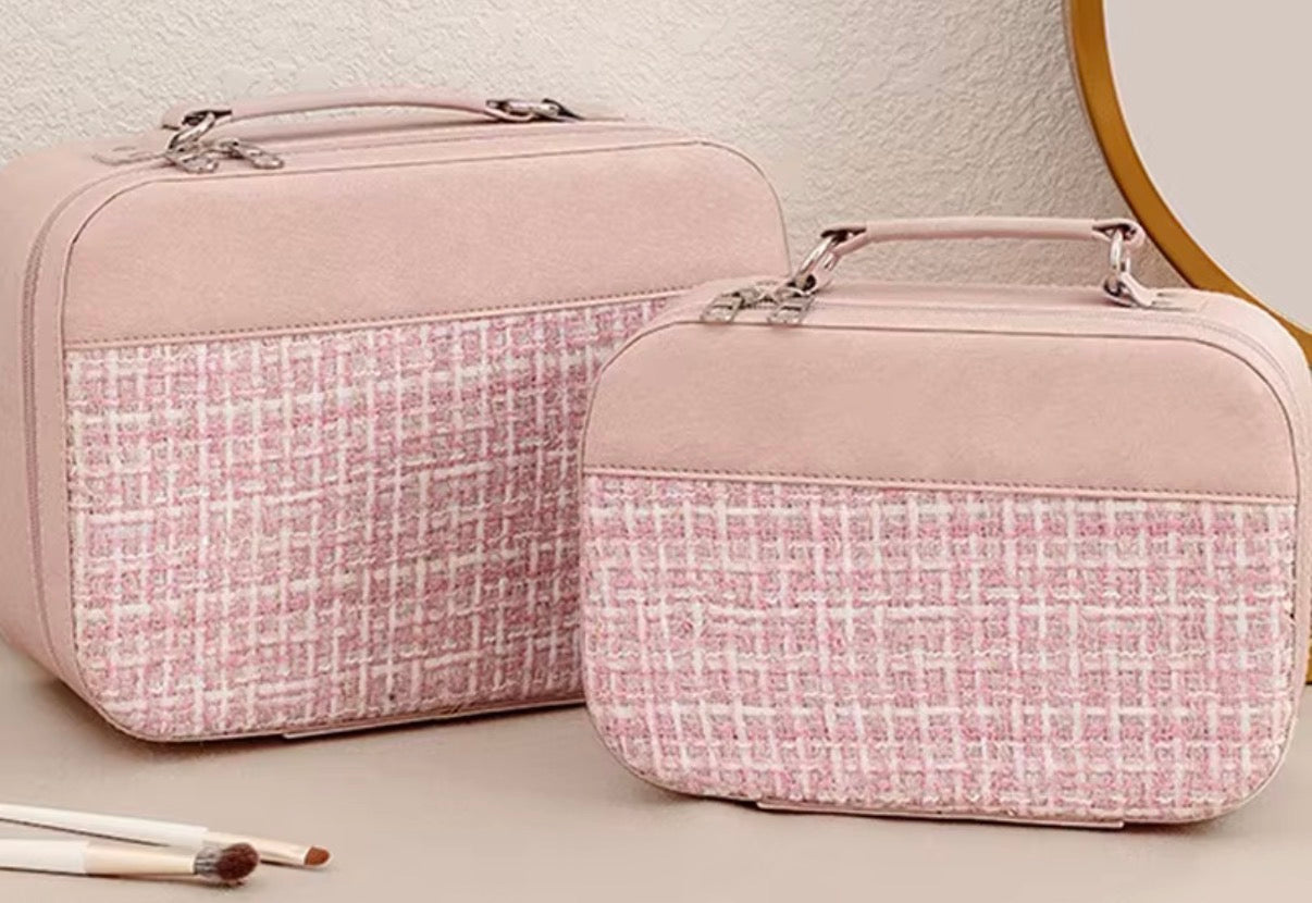 Trousse de maquillage rose - miroir intégré